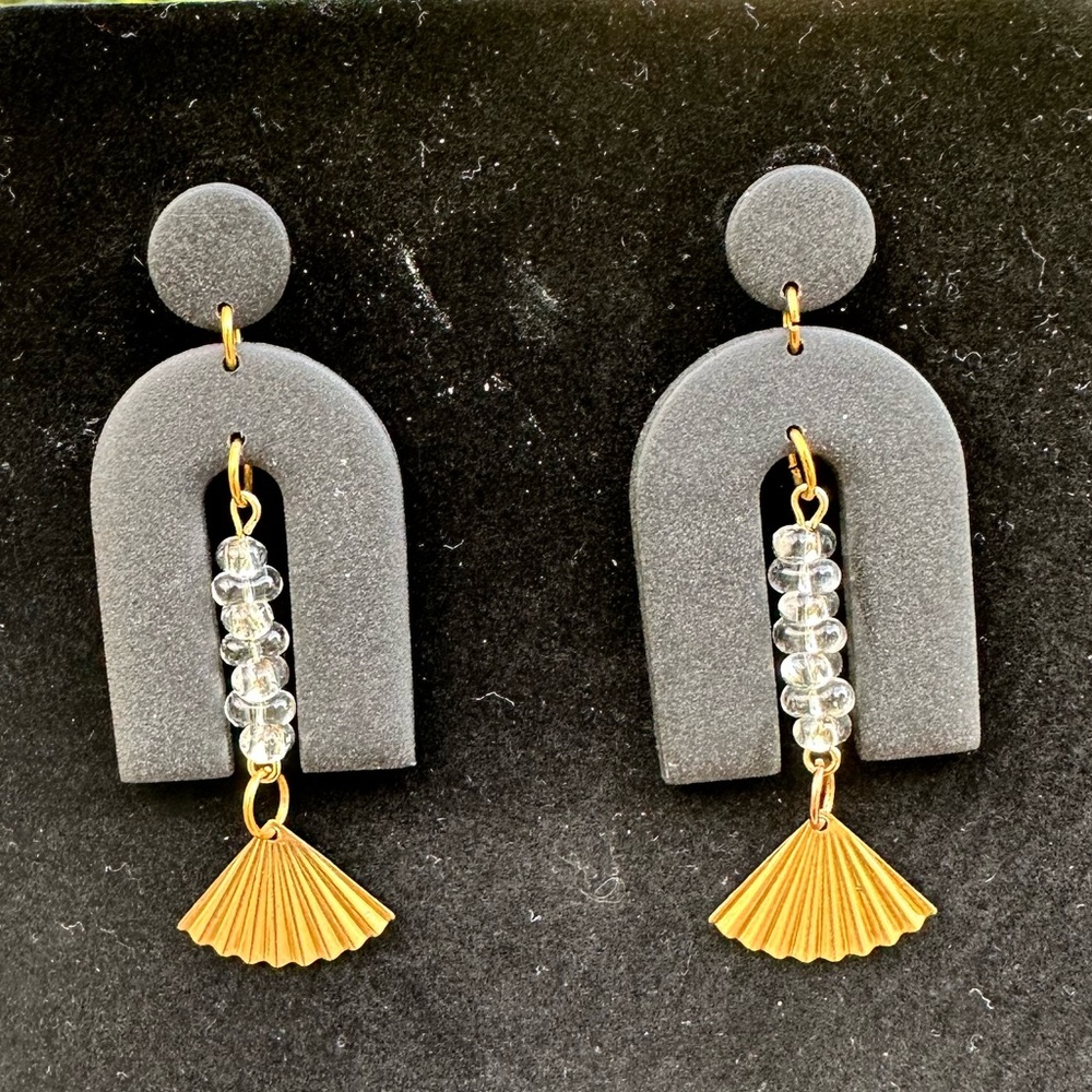 Black and Gold Clay Earrings